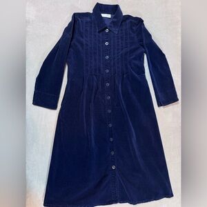 The Vermont Country Store Navy Blue Corduroy Dress Full Button Pintuck Size M